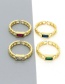 Fashion Green Square Hollow Ring Alloy Inlaid Square Crystal Geometric Ring