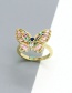 Fashion Green Diamond Butterfly Alloy Crystal Butterfly Open Ring