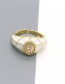 Fashion Green Grid Alloy Inlaid Zirconium Geometric Diamond Open Ring