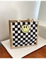 Fashion Green Canvas Checkerboard Smiley Label Large Capacity Tote Bag