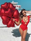 Fashion Red Polyester V-neck Flying Sleeve One-piece Swimsuit