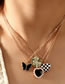 Fashion Black Alloy Butterfly Love Checkerboard Necklace