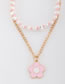Fashion Pink Rice Beads Beaded Flower Double Necklace