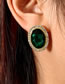 Fashion Green Alloy Oval Crystal Stud Earrings