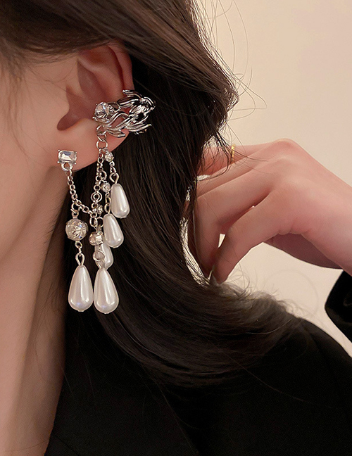 Fashion Love Alloy Diamond Love Pearl Earrings