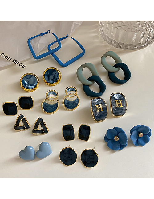 Fashion 3#blue Love Alloy Geometric Love Ear Studs