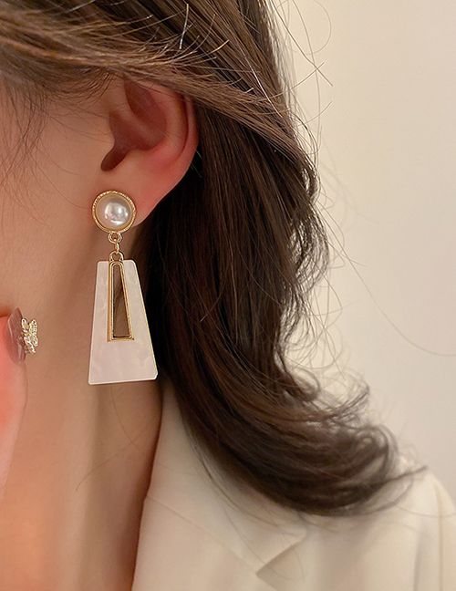 Fashion White Acrylic Geometric Trapezoidal Earrings