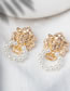 Fashion Gold Color Metal Tiger Head Pearl Geometric Stud Earrings