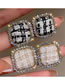 Fashion Black Alloy Diamond Check Square Earrings