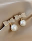 Fashion Gold Color Alloy Diamond Bow Pearl Stud Earrings
