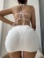 Fashion White Three-piece Solid Color Halterneck Lace-up Swimsuit