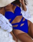 Fashion Royal Blue Solid Color Halterneck Lace Split Swimsuit