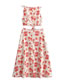 Fashion Safflower Printed Sleeveless Knotted Waist Cutout Dress