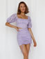 Fashion Purple Lace Square Neck Blouse Smocked Skirt Suit