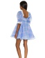 Fashion Blue Plaid Stitching Lace Dress