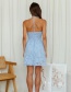 Fashion Blue Hollow Lace Dress
