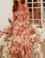 Fashion Pink Chiffon Print Waist Dress