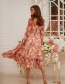 Fashion Pink Chiffon Print Waist Dress