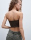Fashion Brown Faux Leather Hollow Pleated Short Top