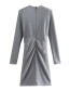 Fashion Silver Color Metallic Thread Knotted V-neck Dress