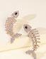 Fashion White Alloy Diamond Fishbone Earrings