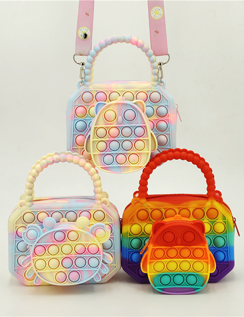 Fashion Small Portable Rainbow + Owl Detachable Bag (including Shoulder Strap) Silicone Color Push Messenger Bag