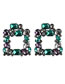 Fashion Green Color Alloy Diamond Square Stud Earrings