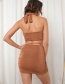 Fashion Brown Cross Halter Pleated Skirt Set