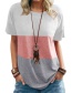 Fashion Rose Red+pink+gray Contrast Round Neck Short Sleeve Top