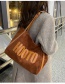 Fashion Khaki Deerskin Velvet Stitching Letters Large-capacity Shoulder Bag