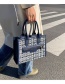 Fashion Blue Pu Geometric Print Large-capacity Handbag