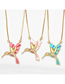Fashion Pink Bronze Diamond Drip Oil Bird Necklace
