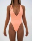Fashion Pink Solid Color Halter Tie One Piece Swimsuit