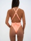 Fashion Pink Solid Color Halter Tie One Piece Swimsuit