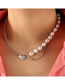 Fashion Silver Color-2 Pearl Stitched Chain Titanium Diamond Heart Bracelet