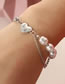 Fashion Silver Color-2 Pearl Stitched Chain Titanium Diamond Heart Bracelet