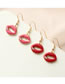 Fashion Rose Red Metal Diamond Lip Stud Earrings