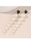 Fashion Black And White Alloy Pearl Tassel Heart Earrings