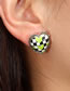 Fashion Checkerboard Metal Checkerboard Heart Stud Earrings