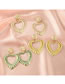 Fashion Gold Coloren Green Metal Geometric Heart Stud Earrings