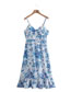 Fashion Blue V-neck Printed Slip Dress