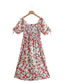 Fashion Safflower Printed Square Neck Pleated Dress