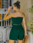 Fashion Dark Green Two-piece Wrap Chest Pleated Top And Shorts