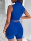 Fashion Royal Blue Sleeveless Stand Collar Tank Shorts Set