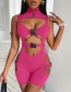 Fashion Rose Red Stand Collar Zip Cutout Jumpsuit