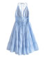 Fashion Blue Halterneck Lace-up Pleated Dress
