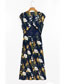 Fashion Navy Blue Floral Printed Sleeveless Crewneck Dress