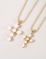 Fashion Gold-2 Bronze Zirconium Pearl Cross Necklace