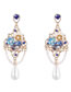 Fashion Blue Alloy Diamond Pearl Tassel Drop Earrings