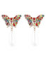 Fashion Purple Color Alloy Diamond Butterfly Pearl Stud Earrings